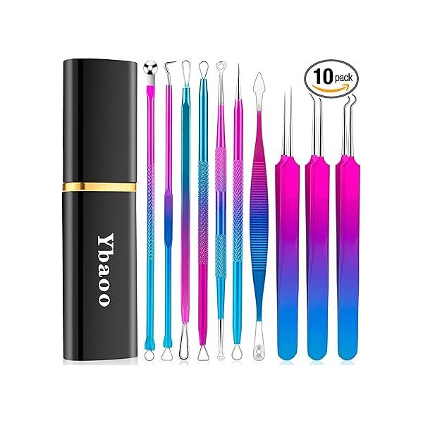 Pimple Popper Tool Kit - Ybaoo 10 Pcs Blackhead Remover Comedone Extractor with Metal Case for Quick and Easy Removal of Blackheads, Zit Removing, Facial Nose(Colorful)