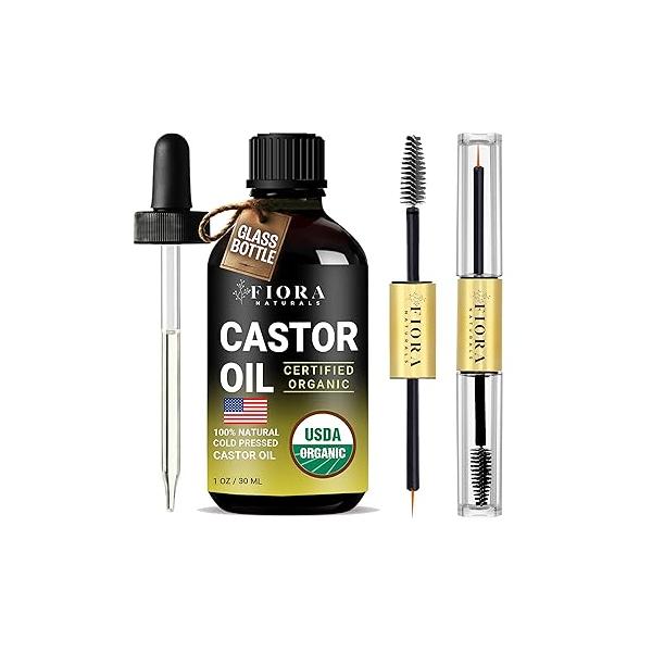 Organic Cold Pressed Castor Oil USDA Certified Eyelash and Hair Growth Serum, Hexane-Free, Conditions Stimulates for Lashes, Brows