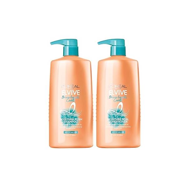 L'Oreal Paris Elvive Dream Lengths Curls Shampoo and Conditioner 2PK, Paraben-Free with Hyaluronic Acid Castor Oil. Best for wavy hair to curly hair, 1 kit