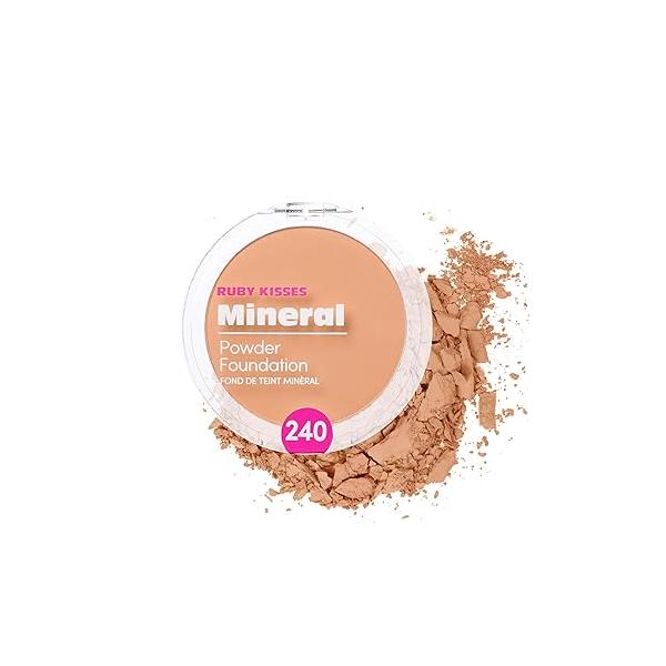 Ruby Kisses Mineral Pressed Powder Foundation, Medium to Full Coverage Natural Finish 0.35 Ounce (Ebony)