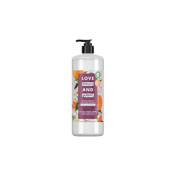 Love Beauty and Planet Sulfate-Free Shampoo Vegan Biotin & Sun-Kissed Mandarin Deep Cleanse, Hydrate, Strengthen, Volumize Shine 5-in-1 Multi-Benefit Nourishing 32 oz