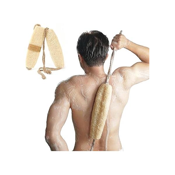 Vietnamese Natural Loofah Back Scrubber - 100% Plant-Based Exfoliation Shower Sponge, Handcrafted Whole Gourd with Jute Fiber Handle, Suitable for Men & Women (1-Pack)