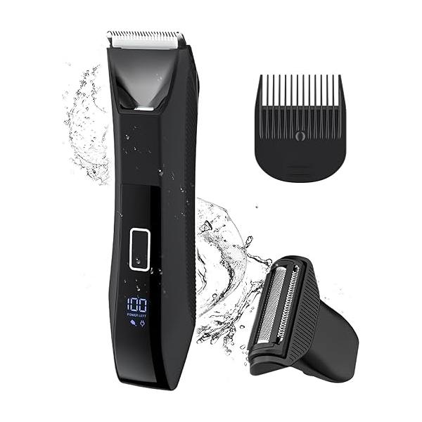 Manscape Ball Trimmer for Men, 2-in-1 Body Hair Groomer and Groin Shaver -Dual-Head No-Nick Shaving, Smooth Grooming, Lightweight with Travel Lock, IPX7 Waterproof, LED Display