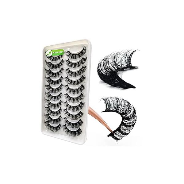 Royaomis D Curl Cat Eye lashes Wispy Russian Strip Lashes that Look Like Extensions 8D False Eyelashes Natural Pack 10 Pairs (RM-41)
