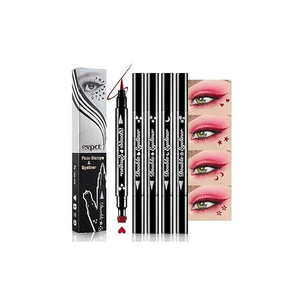 evpct 7Pcs Colored liquid Eye Liners Face Stamp Cosplay Gothic Makeup Set Kit for Beginners, Black Brown Purple Blue Red Pink Green Star Flowers Heart Moon Triangle Lightning Butterfly Stamps Eyeliner