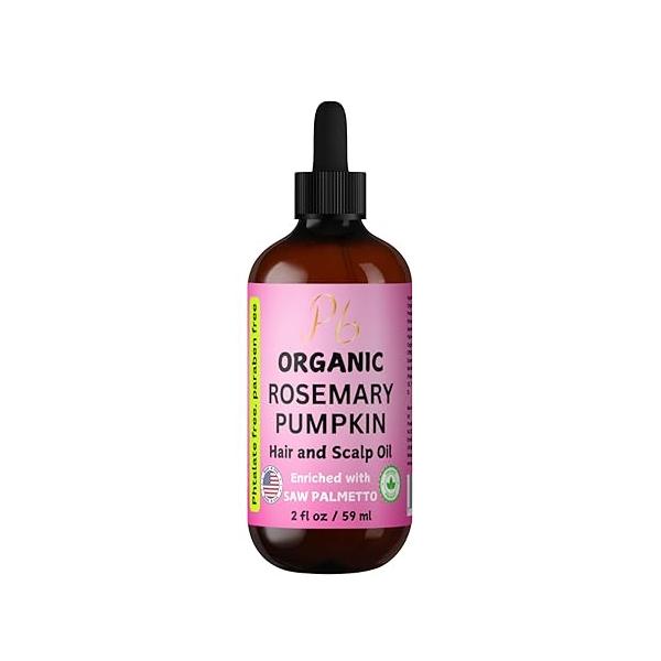 Organic Rosemary Hair Oil - & Pumpkin Seed for Scalp With Saw Palmetto, Mint Vitamin E Deep Conditioning Nourishing, - 2 fl oz
