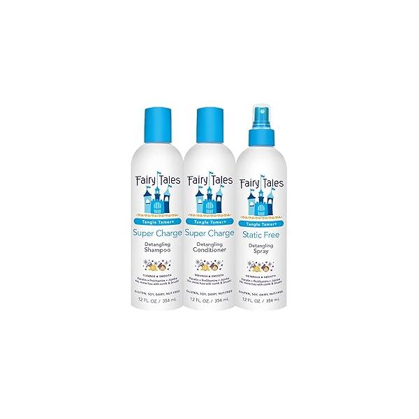 Fairy Tales Tangle Tamer Detangling Shampoo and Conditioner for Kids plus Spray - Ultra Moisturizing Anti Frizz Protection Paraben Free, Sulfate Free 12 Oz Each Bottle 3 pack