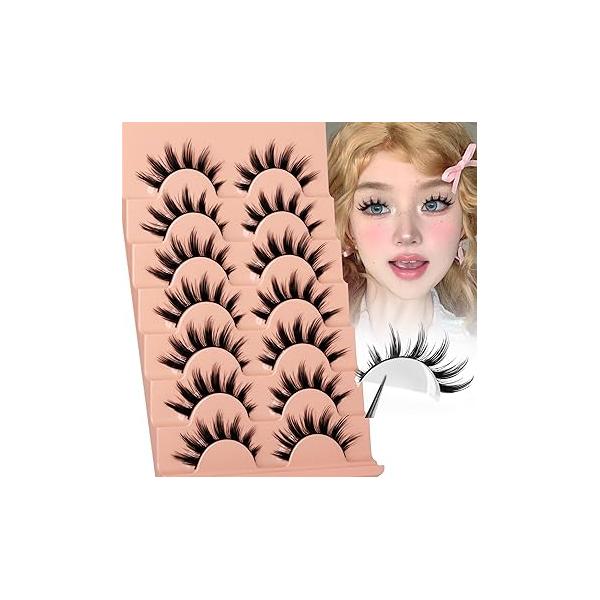 False Eyelashes Natural Manga Lashes Anime Wispy Strip Fake Cat Eye Spiky Manhua Lash Look 7 Pairs by zenotti