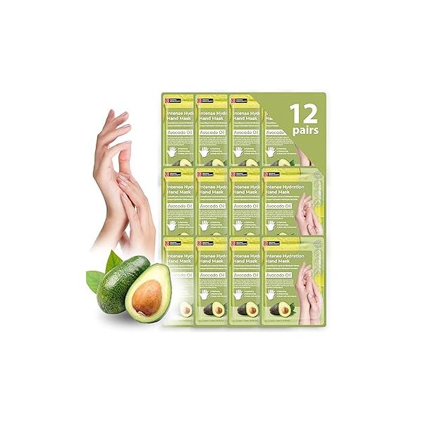 12 Pairs Original Derma Beauty Hand Mask Bulk Moisturizing Gloves for Dry Hands Nail Care Essential (Shea Butter + Avocado)
