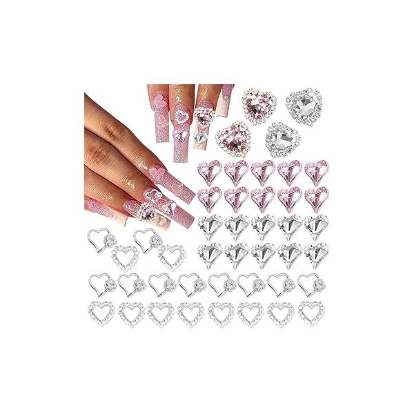 RODAKY 1000PCS Flower Nail Charms Silver Butterfly Art Jewelry Pink 3D for Nails Metal Butterflies Gems Resin Decoration Manicure DIY, Pink&White