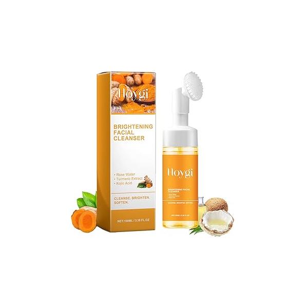 Turmeric Face Wash with Brush, Foaming Facial Cleanser for All Skin, 3.38 Fl Oz/pcs