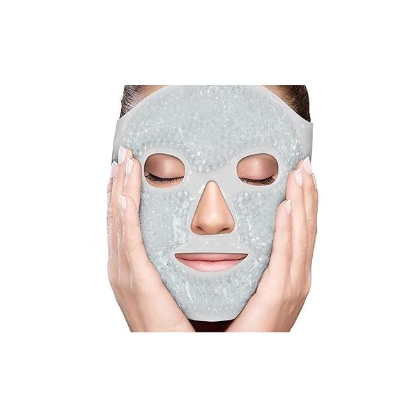 Facial Mask Get Rid of Puffy Eyes Migraine Relief, Sleeping, Travel Therapeutic Hot Cold Compress Pack Gel Beads, Spa Therapy Wrap for Sinus Face Puffiness Headaches