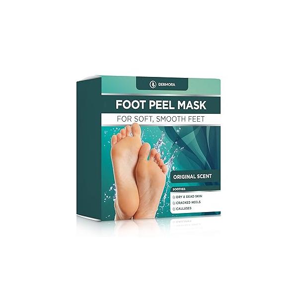 DERMORA Foot Peel Mask - 2 Pack of Regular Size Skin Exfoliating Masks for Dry, Cracked Feet, Callus, Dead Remover Baby Soft Original Scent