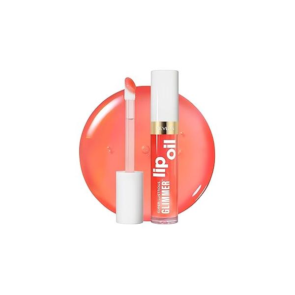 REVLON Super Lustrous Glimmer Lip Oil, Moisturizing & Tinted, Shiny Finish, Made with Plant-Based Squalane, 005 Vio-lit, 0.13 fl oz