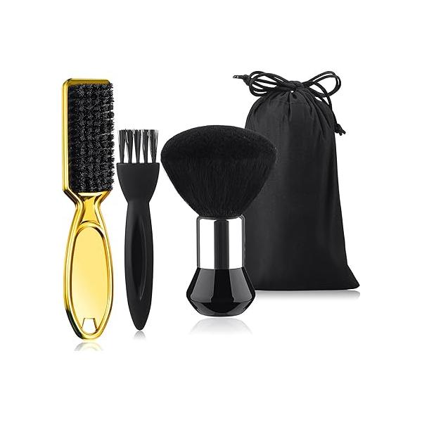 Patelai 3 Pieces Neck Duster Brush Barber Hair Blade Clipper Soft Nylon Trimmer Shaver Razor Cleaning with Storage Bag for Styling(Gold)