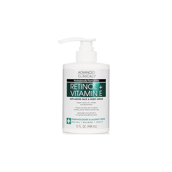 Advanced Clinicals Retinol Body Lotion, Firming & Anti-Aging Moisturizer for Crepey Skin, 15 Oz Face Cream