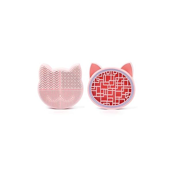 Silicon Makeup Brush Cleaner Mat with Drying manual Make up brush cleaner cleanser machine Cosmetic Cleaning Pad+Makeup Dry Cleaned Quick Color Removal Sponge Scrubber Tool(Pink)