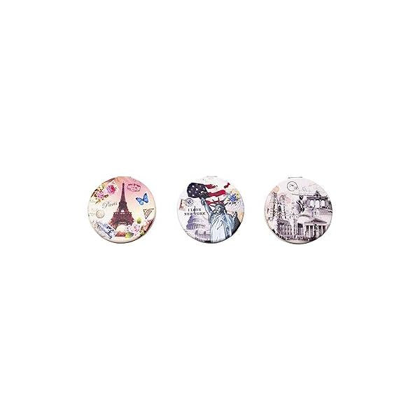 Stephanie Imports Pack of 3 Round Shaped Folding Compact Pocket Makeup Mirror Double Sided (5X Magnification + 1x Magnification) in Gift Box for Travel, Birthday, Wedding.