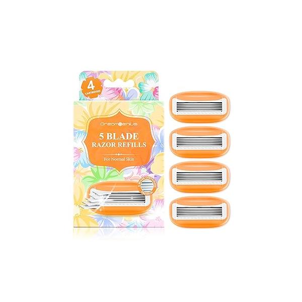 Travel Razors Blades for Women Include 4 Cartridges, Extra Smooth 5 Travel-Friendly Razor Refills Comfort Shaving, Pink