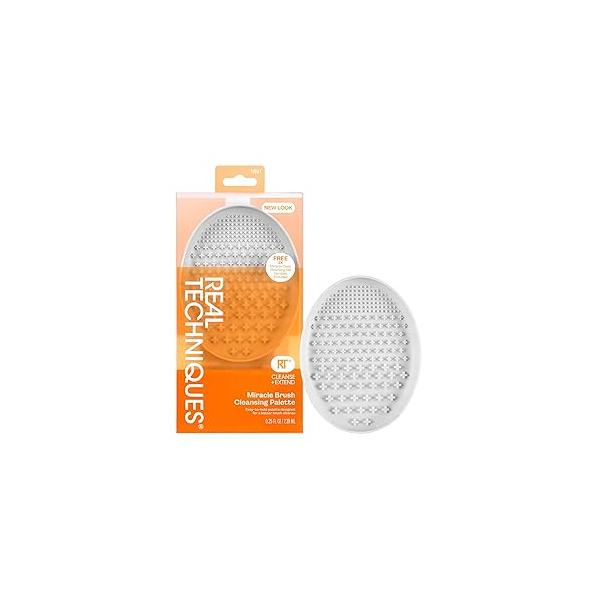 Real Techniques Miracle Brush Cleansing Palette, Makeup Cleaner For Deep Cleaning, Use With Shampoo, Silicone Ridges & Easy Grip, Includes Gel, Cruelty-Free, 3 Count