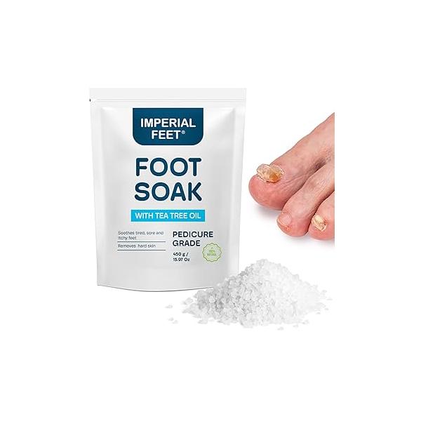 Epsom Salt Foot Soak w Tea Tree for Bath (PEDICURE GRADE) - Toenail Repair, and Fungus Athletes Foot, Softens Calluses, Tired Feet, Nail Discoloration Salts, Smelly Therapy16oz