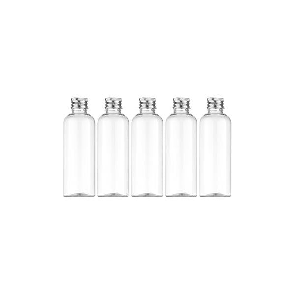 Tekson Plastic Travel Size Bottles 3.4 oz, Mouthwash Bottle, Refillable Containers for Cosmetic with Gold Screw Cap Essentials (100ml, Clear)