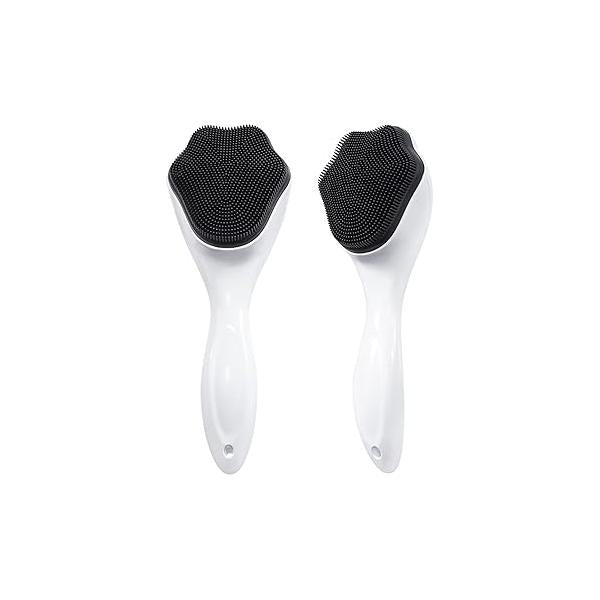 Silicone Face Scrubber Exfoliating Brush 2 Pack for Men, Beomeen Manual Handheld Facial Cleansing Blackhead Scrubber, Soft Bristles Waterproof Skincare, Black