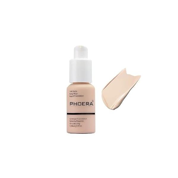 PHOERA Foundation,Flawless Soft Matte Oil Control Liquid Foundation Full Coverage Face Makeup. (102# Nude)