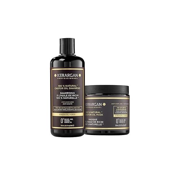Kerargan - Anti-Hair Loss Shampoo & Mask Duo with Castor Oil for Dry, Weakened, Lifeless Hair Boosts Growth Sulfate-Free, Silicone-Free, GMO-Free 2x16.9 Fl oz