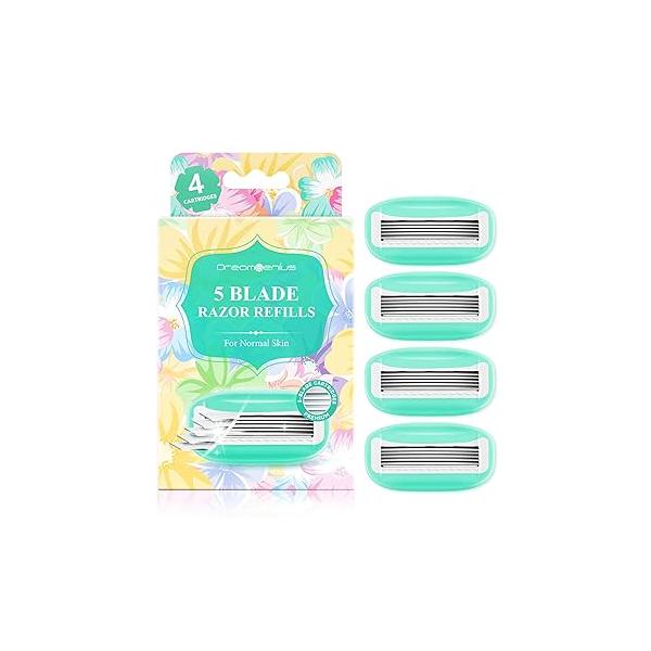 Travel Razors Blades for Women Include 4 Cartridges, Extra Smooth 5 Travel-Friendly Razor Refills Comfort Shaving, Pink