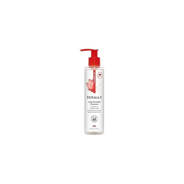 Derma E Anti-Wrinkle Cleanser - Anti-Aging Face Wash with Glycolic Acid and Vitamin A Gentle Cleansing Exfoliating Facial Removes Makeup, Oil Impurities, 6 oz