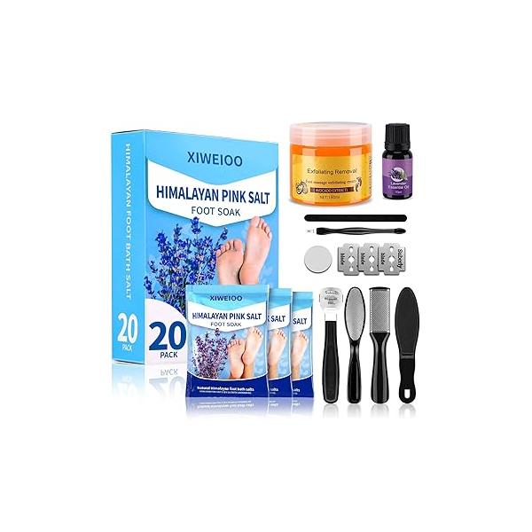 Foot Soak salt kit with Tea Tree Oil - Moisturize, Reduce Odor, & Soothe Aching Feet tool set cream spa bath massager Epsom Salt foot pedicure at home