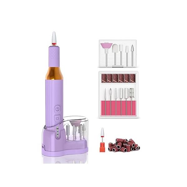 Nail Drill,Cordless Electric Files for Gel Nails E-File Manicure Kit Women Rechargeable Drill para Uñas Profesional Machine Grinder Acrylic White (M918)