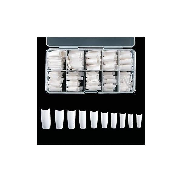 French Acrylic False Nail Tips, 1000PCS Fake Shape Artificial Nails Tips 10 Sizes with Case for Art Salons (Clear+Natural)