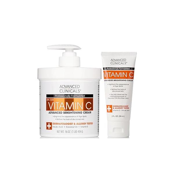 Advanced Clinicals Collagen Cream Body Lotion & Face Moisturizer W/Vitamin E | Skincare For Women, Men, Hand, Neck Improves Look Of Crepe Skin Uneven Dry Skin, 16Oz + Travel Size