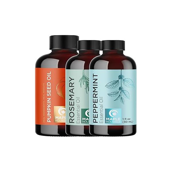 Pure Pumpkin, Peppermint and Rosemary Hair Growth Oils - Premium Organic Treatment Set