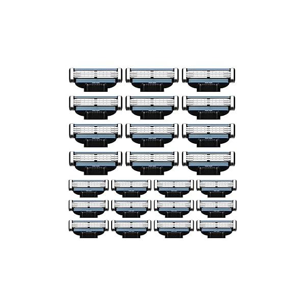 Razor Blade Refills for Men - 24PCS Compatible with Mach3 Razors, Dual Lubrication Blades Extra Close & Comfortable Shave