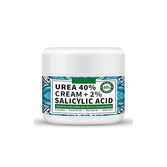 40% Urea Cream for Feet Plus 2% Salicylic Acid || 40 Percent Dry Cracked Heels Knees, Foot Maximum Strength : Hyaluronic Acid, Tea Tree, Aloe Vera Deep Moisturizes