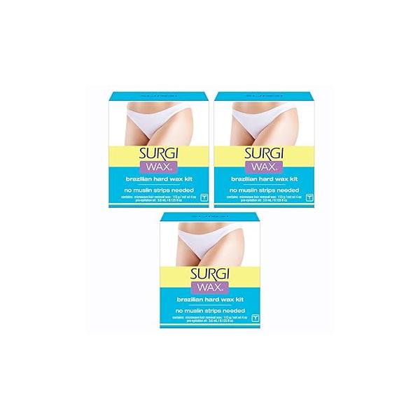 Surgi Wax Brazilian Hard Waxing Kit for Private Parts, 4 Ounce Boxes (Pack of 3)