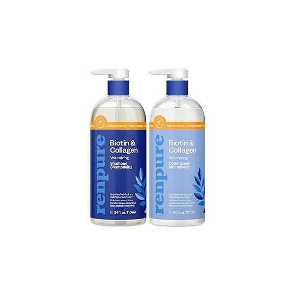Renpure Tea Tree & Rosemary Shampoo Conditioner Set, Plant Based - Refreshes Rebalances Hair and Scalp For Oily/Normal Leaf Oil, Extract 24 Fl Oz each, 2 Pack