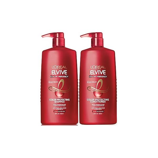 L'Oreal Paris Elvive Color Vibrancy Protecting Shampoo and Conditioner Set for Treated Hair, 28 Fl Oz (Set of 2)