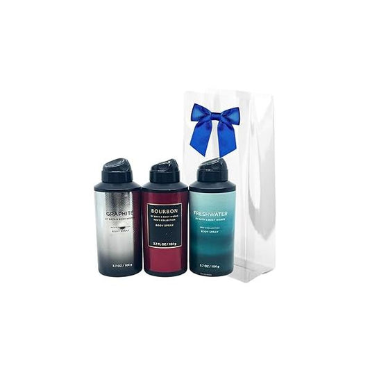 Bath and Body Works Gift Pack for Holiday Deodorizing Spray - Graphite, Bourbon Freshwater 3.7oz each
