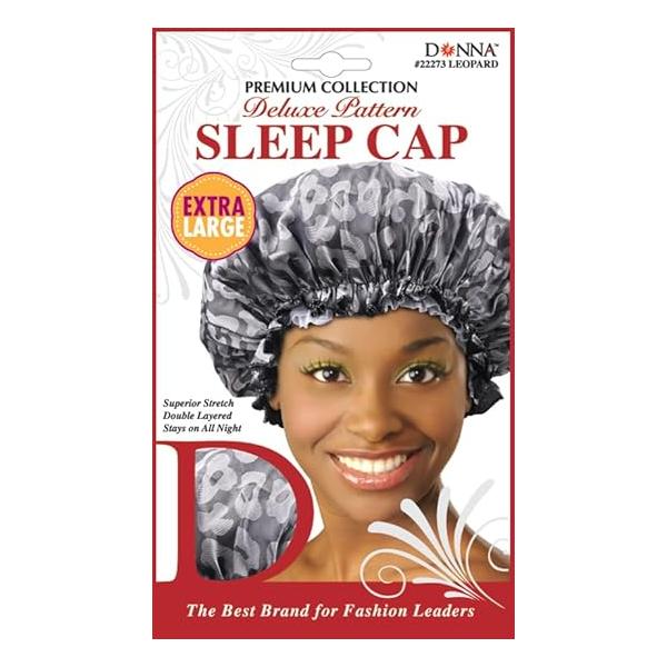 DONNA Deluxe Pattern Sleep Cap Hair Shower Bonnet for Sleeping Hat BLACK DOT