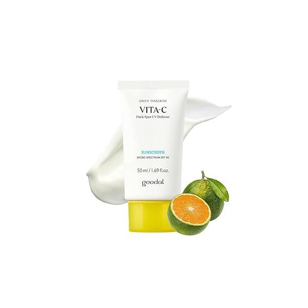 Goodal Green Tangerine Vita-C Dark Spot UV Defense Sunscreen SPF 50, Daily Skin Care Korean for Face, Broad spectrum, No White Cast (1.69 fl oz / 50ml)