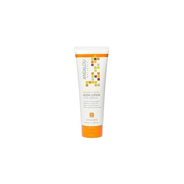Andalou Naturals Vitalizing Body Lotion, Mandarin Vanilla Moisturizer, 8 Oz, Shea Butter, Cocoa Argan Oil, Rosehip Oil & Aloe Vera, Vegan