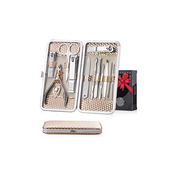 Nail Grooming Kit 12 Pieces - Care for Women Stainless Steel, Professional Hand, Foot & Tools with Luxurious Travel Case. Compact 6x3 (Rose Gold)