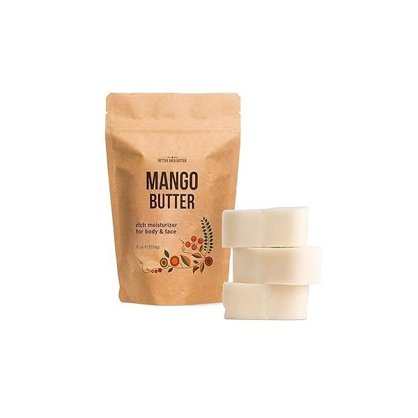 Raw Mango Butter - 100% Natural Skin and Hair Moisturizer Use with Shea in DIY Whipped Body Butter, Lotion, Lip Gloss Soap Making, 8 oz Block