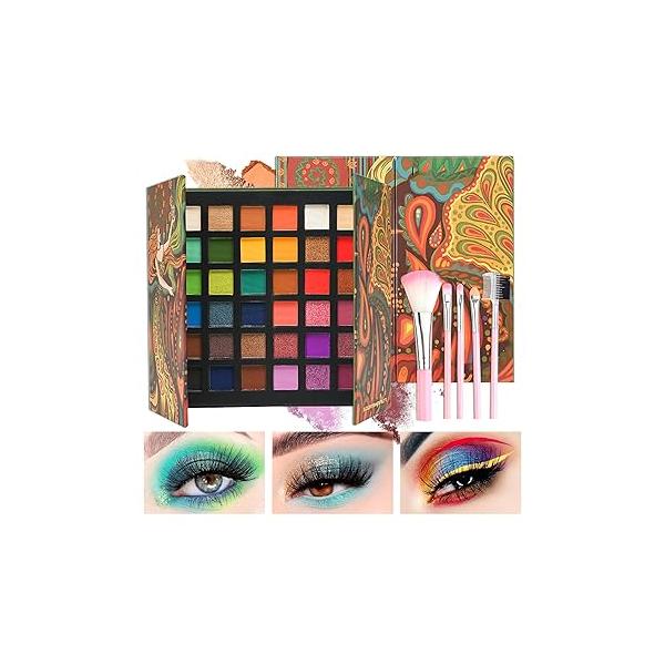36 Colors Makeup Eyeshadow Palette, Colorful Matte Glitter Professional Waterproof Shimmer Highly Pigmented Powder Set(A)