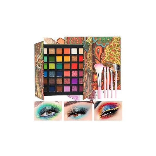 36 Colors Makeup Eyeshadow Palette, Colorful Matte Glitter Professional Waterproof Shimmer Highly Pigmented Powder Set(A)