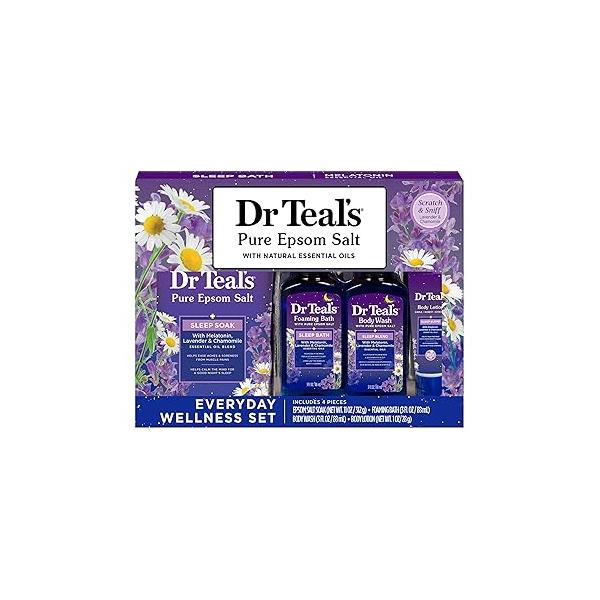 Dr Teal's Sleep Bath Gift Set, Melatonin & Essential Oil Blend, 4 Piece